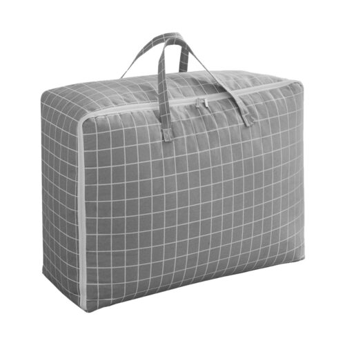 Grey Plaid Medium Storage Luggage Bag Double Zipper Folding Travel Organisers