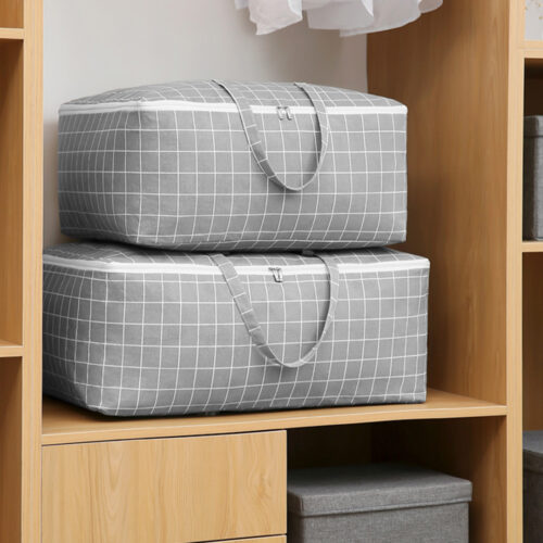 Grey Plaid Medium Storage Luggage Bag Double Zipper Folding Travel Organisers - Image 8