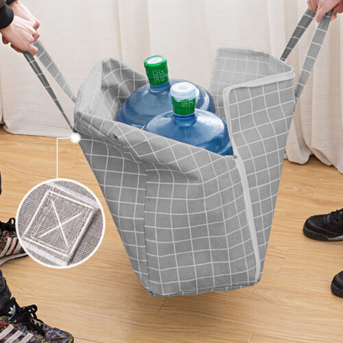 Grey Plaid Super Large Storage Luggage Bag Double Zipper Folding Travel Organisers - Image 3