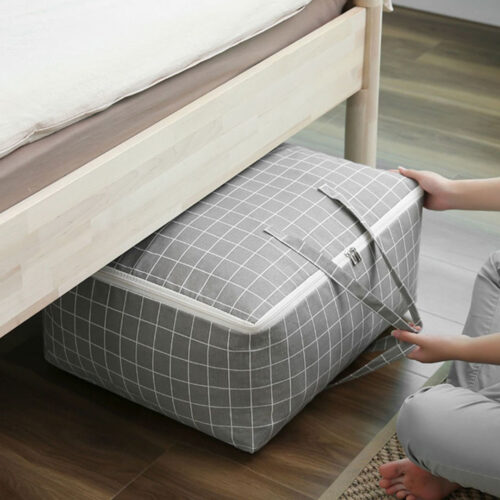 Grey Plaid Super Large Storage Luggage Bag Double Zipper Folding Travel Organisers - Image 5