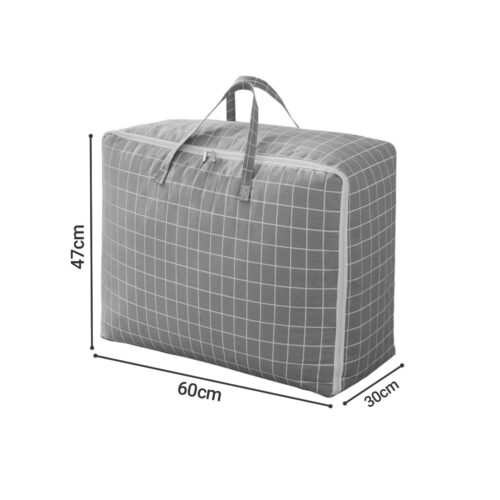 Grey Plaid Super Large Storage Luggage Bag Double Zipper Folding Travel Organisers - Image 6