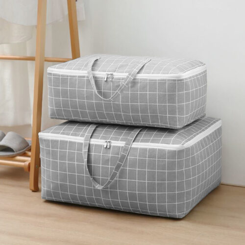 Grey Plaid Super Large Storage Luggage Bag Double Zipper Folding Travel Organisers - Image 7