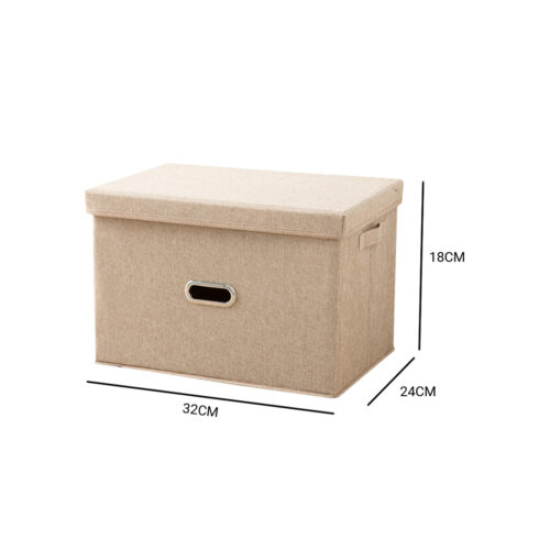Beige Small Folding Canvas Storage Box Cube Clothes Basket Organiser Decorative Box - Image 6