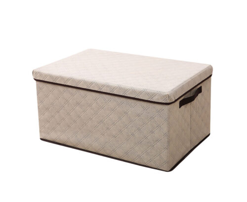 Small Beige Non-Woven Diamond Quilt Grid Fabric Storage/ Organizer Box