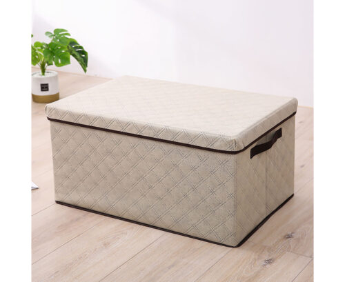 Small Beige Non-Woven Diamond Quilt Grid Fabric Storage/ Organizer Box - Image 2