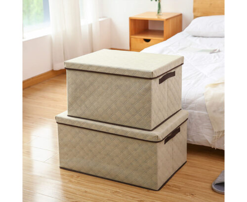 Small Beige Non-Woven Diamond Quilt Grid Fabric Storage/ Organizer Box - Image 4