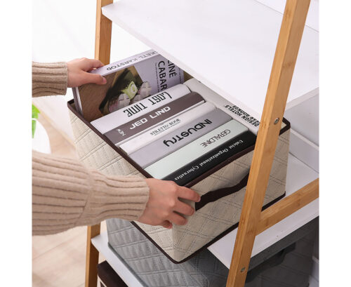 Small Beige Non-Woven Diamond Quilt Grid Fabric Storage/ Organizer Box - Image 5