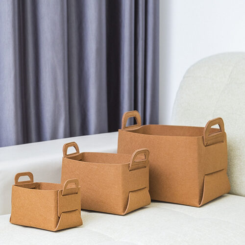 Large Coffee Folding Felt Storage Portable Collapsible Bag Home Office Folding Organiser with Carry Handles - Image 2