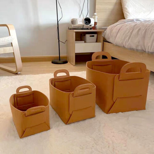 Large Coffee Folding Felt Storage Portable Collapsible Bag Home Office Folding Organiser with Carry Handles - Image 3