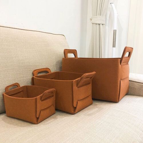 Large Coffee Folding Felt Storage Portable Collapsible Bag Home Office Folding Organiser with Carry Handles - Image 4
