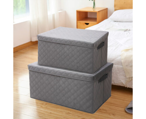 Medium Grey Non-Woven Diamond Quilt Grid Fabric Storage/Organizer - Image 4