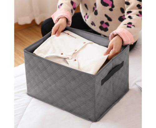 Medium Grey Non-Woven Diamond Quilt Grid Fabric Storage/Organizer - Image 7