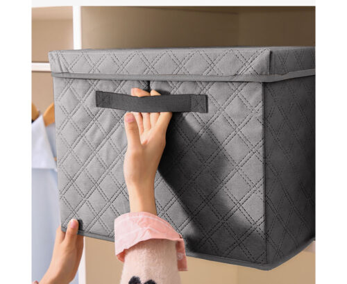 Medium Grey Non-Woven Diamond Quilt Grid Fabric Storage/Organizer - Image 9