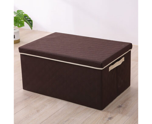 Medium Coffee Non-Woven Diamond Quilt Grid Fabric Storage/Organizer Box - Image 2