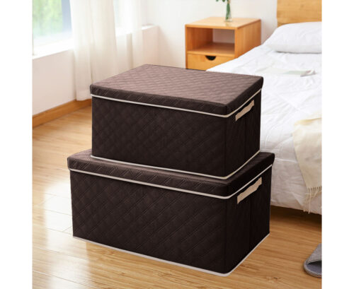 Medium Coffee Non-Woven Diamond Quilt Grid Fabric Storage/Organizer Box - Image 3
