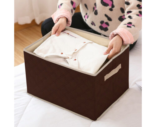 Medium Coffee Non-Woven Diamond Quilt Grid Fabric Storage/Organizer Box - Image 6