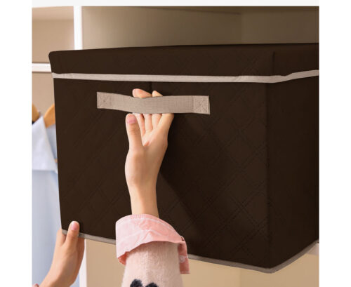 Medium Coffee Non-Woven Diamond Quilt Grid Fabric Storage/Organizer Box - Image 8