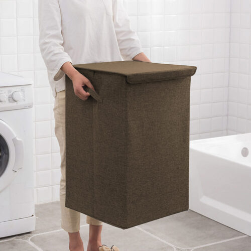Coffee Medium Collapsible Laundry Hamper Storage Box Folding Canvas Basket Organiser - Image 2