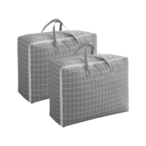2x Grey Plaid Medium Storage Luggage Bag Double Zipper Folding Travel Organisers