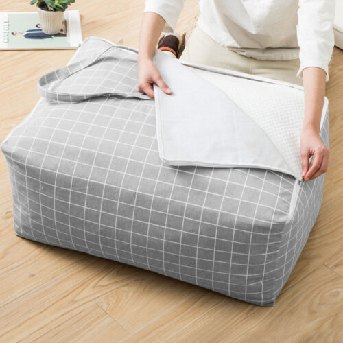 2x Grey Plaid Super Large Storage Luggage Bag Double Zipper Folding Travel Organisers - Image 2