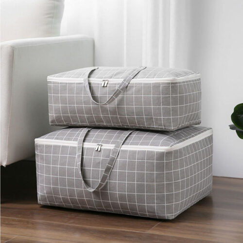 2x Grey Plaid Super Large Storage Luggage Bag Double Zipper Folding Travel Organisers - Image 4