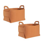 2x Medium Coffee Folding Felt Storage Portable Collapsible Bag Home Office Folding Organiser with Carry Handles
