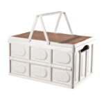 30L White Car Camping Folding Storage Box Crate Stackable Container with Handle