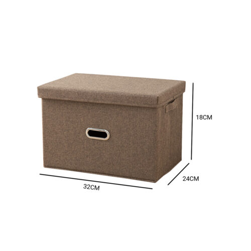 2x Coffee Small Folding Canvas Storage Box Cube Clothes Basket Organiser Decorative Box - Image 6