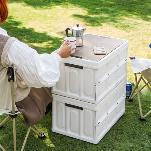52.5x35.5cm 55L White Car Camping Folding Storage Box Crate Stackable Container No Handle - Image 3