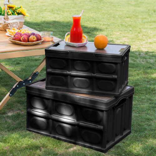 52.5x35.5cm 55L Black Car Camping Folding Storage Box Crate Stackable Container No Handle - Image 2