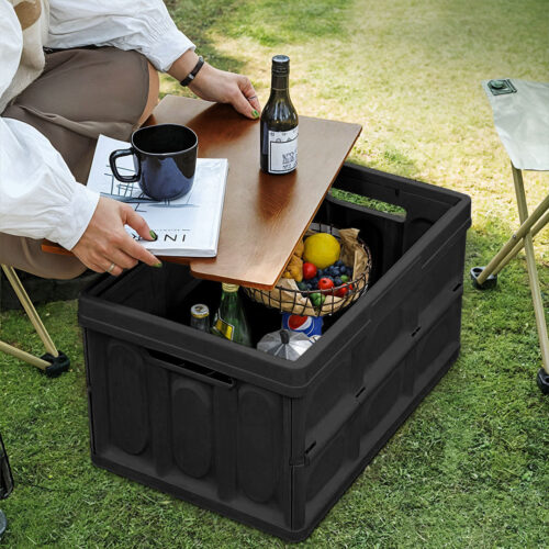 52.5x35.5cm 55L Black Car Camping Folding Storage Box Crate Stackable Container No Handle - Image 5