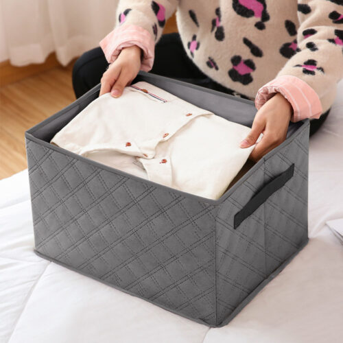 2x Small Grey Non-Woven Diamond Quilt Grid Fabric Storage/Organizer Box - Image 7
