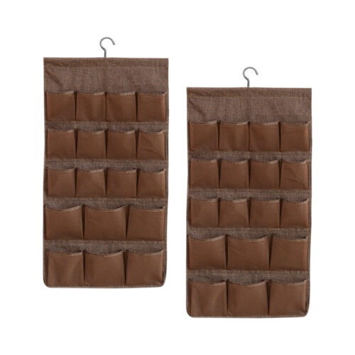 2x Coffee Double Sided Hanging Storage Bag Underwear Bra Socks Mesh Pocket Hanger Home Organiser