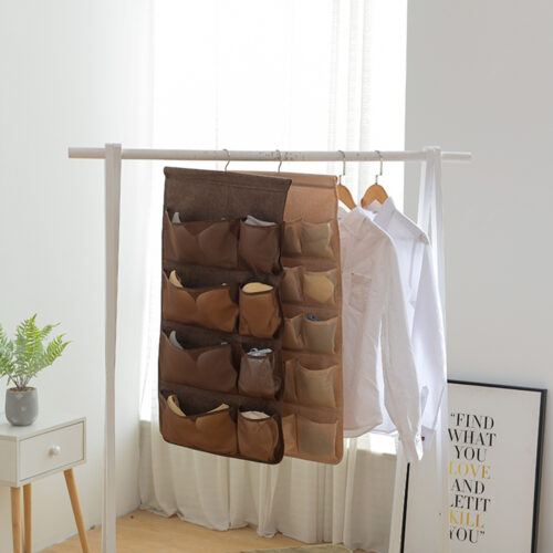 2x Coffee Double Sided Hanging Storage Bag Underwear Bra Socks Mesh Pocket Hanger Home Organiser - Image 6