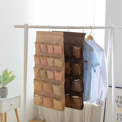 2x Coffee Double Sided Hanging Storage Bag Underwear Bra Socks Mesh Pocket Hanger Home Organiser - Image 7