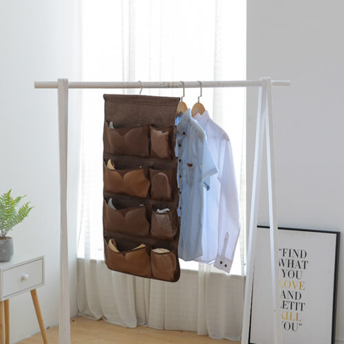 2x Coffee Double Sided Hanging Storage Bag Underwear Bra Socks Mesh Pocket Hanger Home Organiser - Image 8
