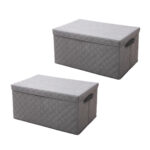 2x Large Grey Non-Woven Diamond Quilt Grid Fabric Storage / Organizer Box