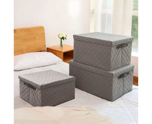 2x Large Grey Non-Woven Diamond Quilt Grid Fabric Storage / Organizer Box - Image 3
