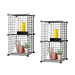 2x Black Portable 2 Tier Cube Storage Organiser Folding DIY Modular Grid Space Saving Shelf