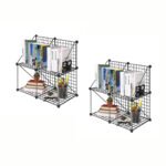 2x Black Portable 4-Cube 2 Column Storage Organiser Folding DIY Modular Grid Space Saving Shelf