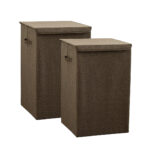2x Coffee Medium Collapsible Laundry Hamper Storage Box Folding Canvas Basket Organiser