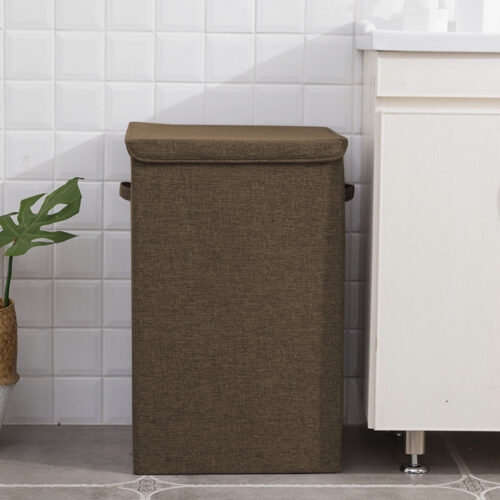 2x Coffee Medium Collapsible Laundry Hamper Storage Box Folding Canvas Basket Organiser - Image 4
