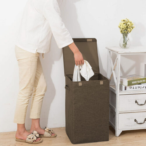 2x Coffee Large Collapsible Laundry Hamper Storage Box Folding Canvas Basket Organiser - Image 7