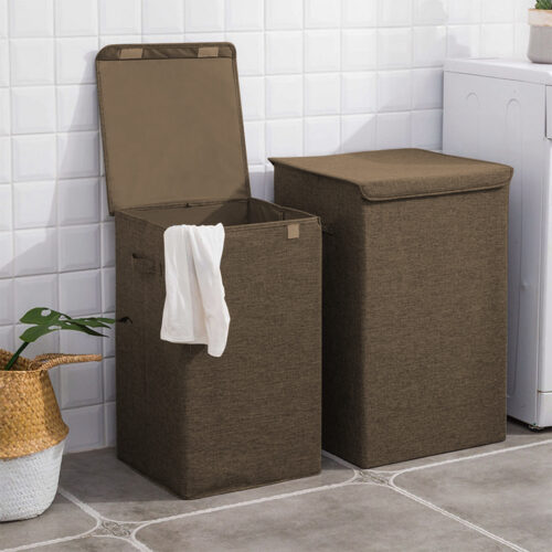2x Coffee Large Collapsible Laundry Hamper Storage Box Folding Canvas Basket Organiser - Image 8