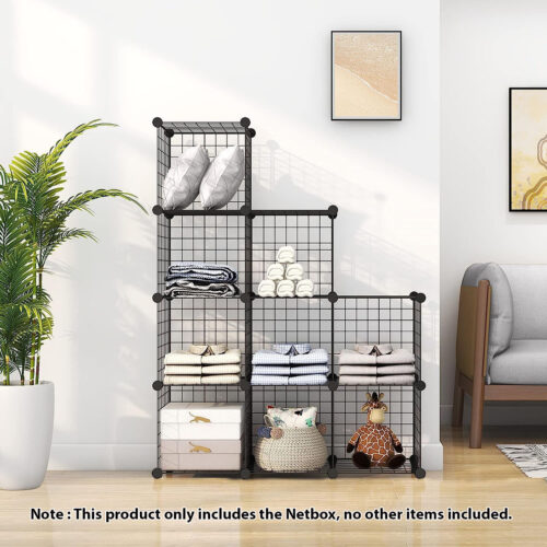 Black Portable 9-Cube 3 Column Storage Organiser Folding DIY Modular Grid Space Saving Shelf - Image 2