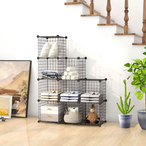 Black Portable 9-Cube 3 Column Storage Organiser Folding DIY Modular Grid Space Saving Shelf - Image 3