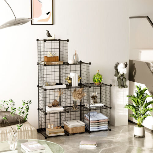 Black Portable 9-Cube 3 Column Storage Organiser Folding DIY Modular Grid Space Saving Shelf - Image 4