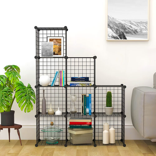 Black Portable 9-Cube 3 Column Storage Organiser Folding DIY Modular Grid Space Saving Shelf - Image 5
