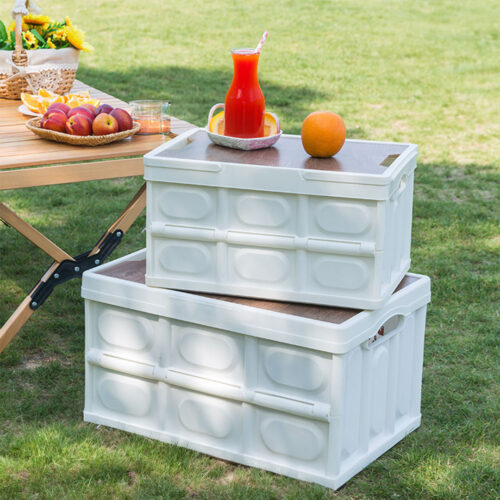 2x 52.5x35.5cm 55L White Car Camping Folding Storage Box Crate Stackable Container No Handle - Image 2