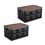 2x 52.5x35.5cm 55L Black Car Camping Folding Storage Box Crate Stackable Container No Handle